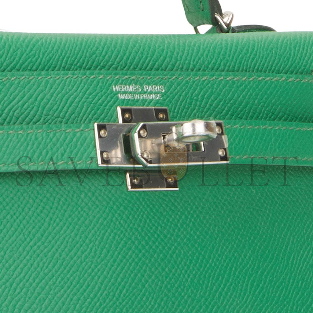 HERMÈS MASTER MINI KELLY II EPSOM COMIC GREEN SILVER BUCKLE (19*12*5.5cm) 